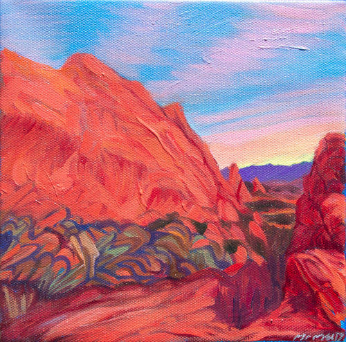 'Sunset at Red Rocks' - 8x8 Painting
